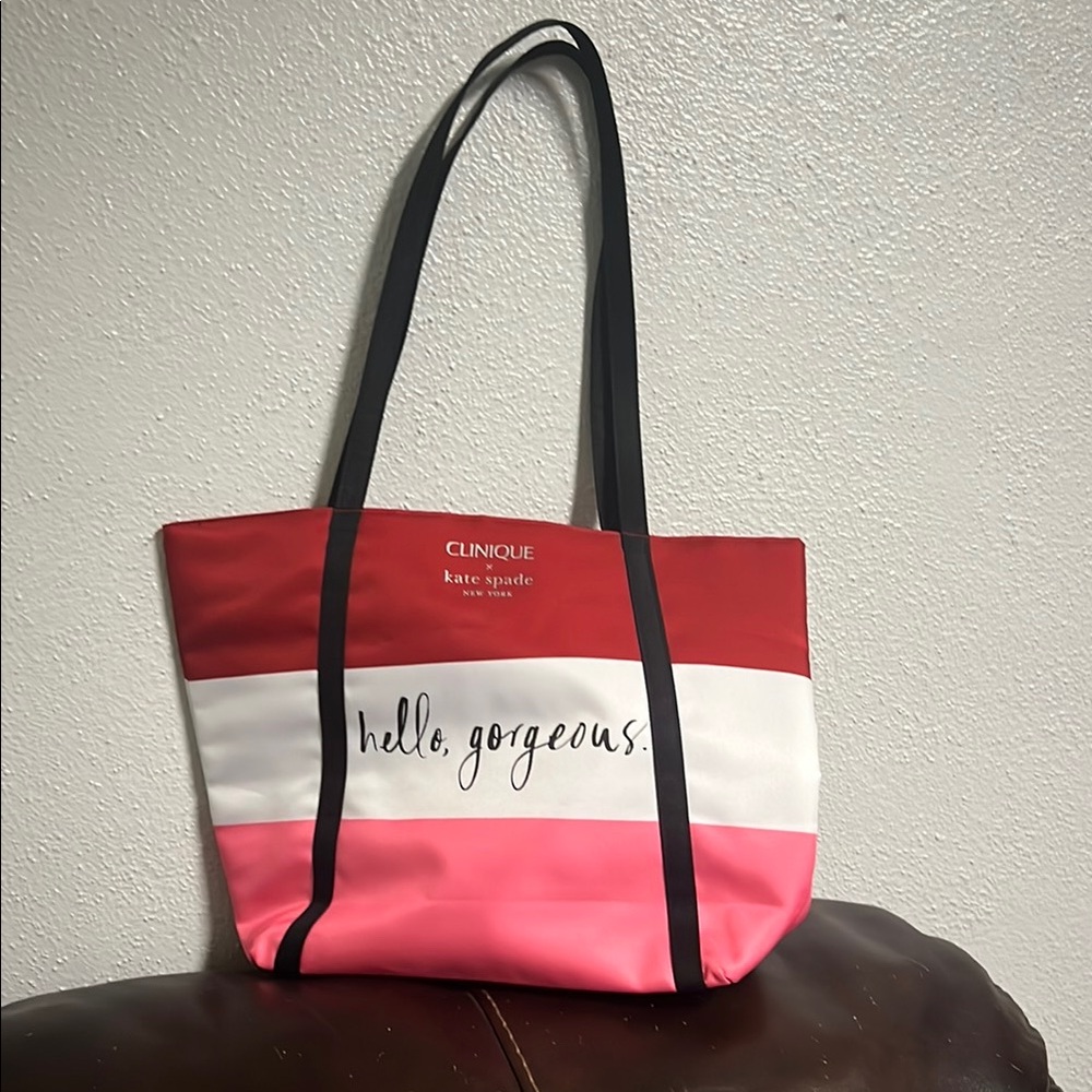 Kate Spade Red and Pink Striped Tote NWOT
